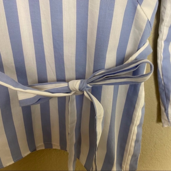 Zara v-neck Striped Long Sleeve Wrap Blouse Medium - Picture 6 of 6